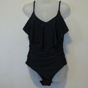 Blooming Jelly Ruched Ruffle Layered Black One Piece Swim Suit Women's sz L